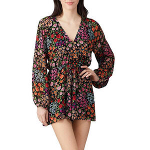 Yumi Kim Naomi Floral Print Romper  Chiffon Long Sleeve Black Size S